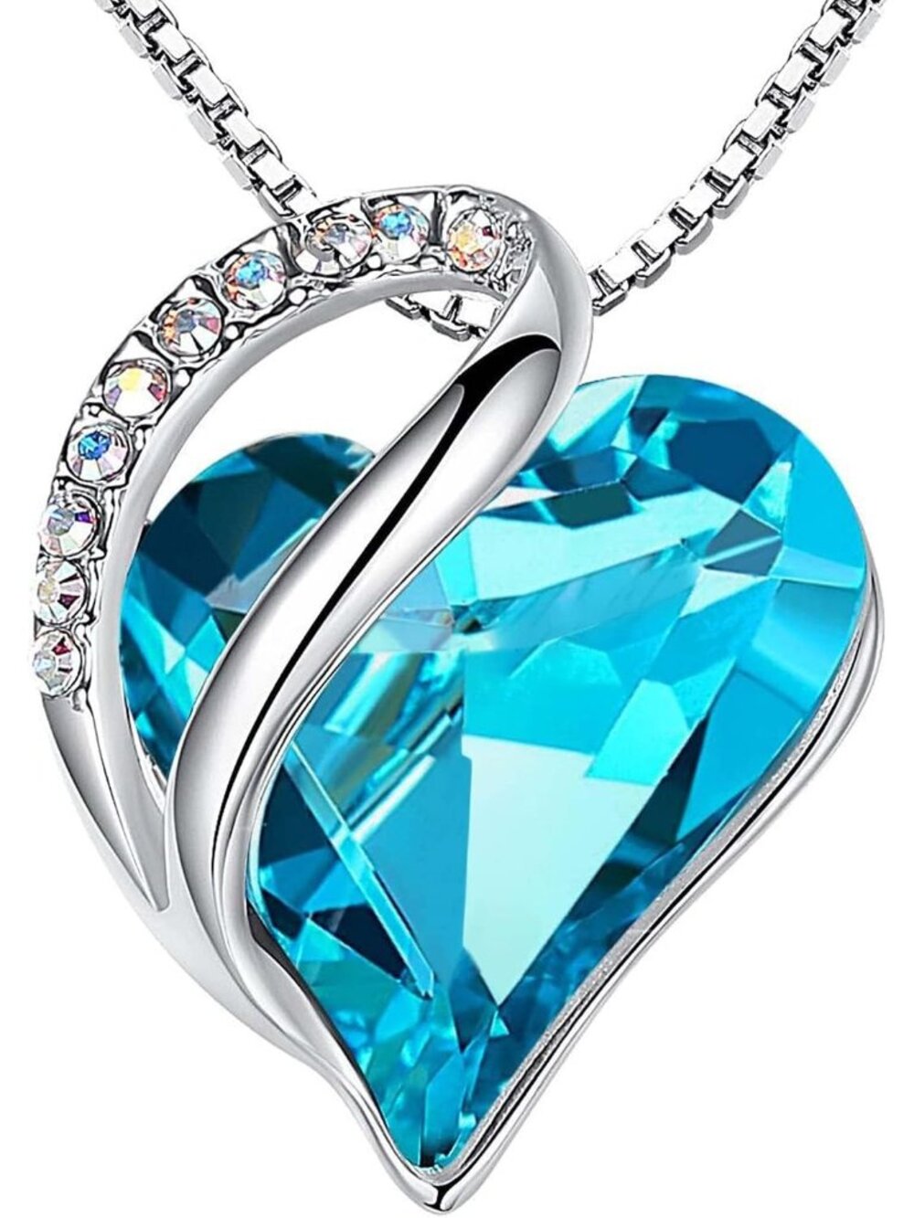 Women's Blue Infinity Love Birthstone Heart Crystal Pendant Necklace